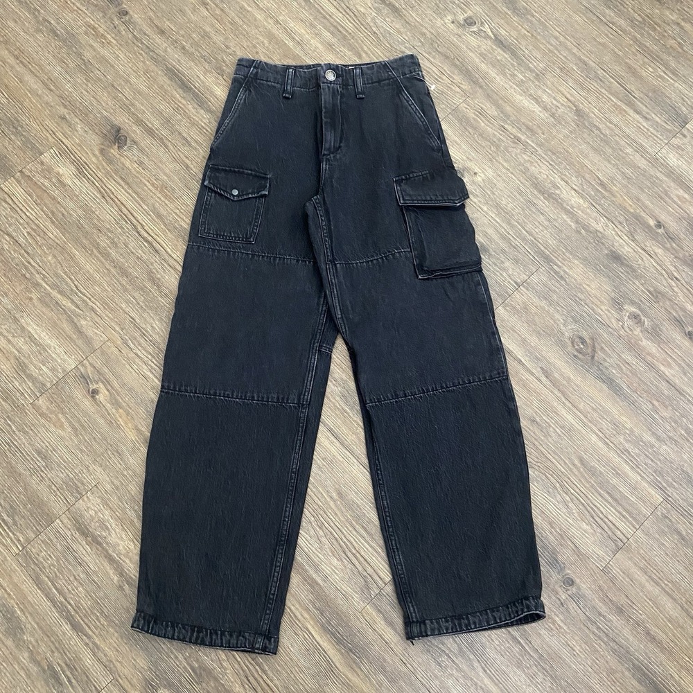 Rag & Bone Nora Cargo High Rise Straight Jeans in Roya Black Size 23 - Picture 3 of 10